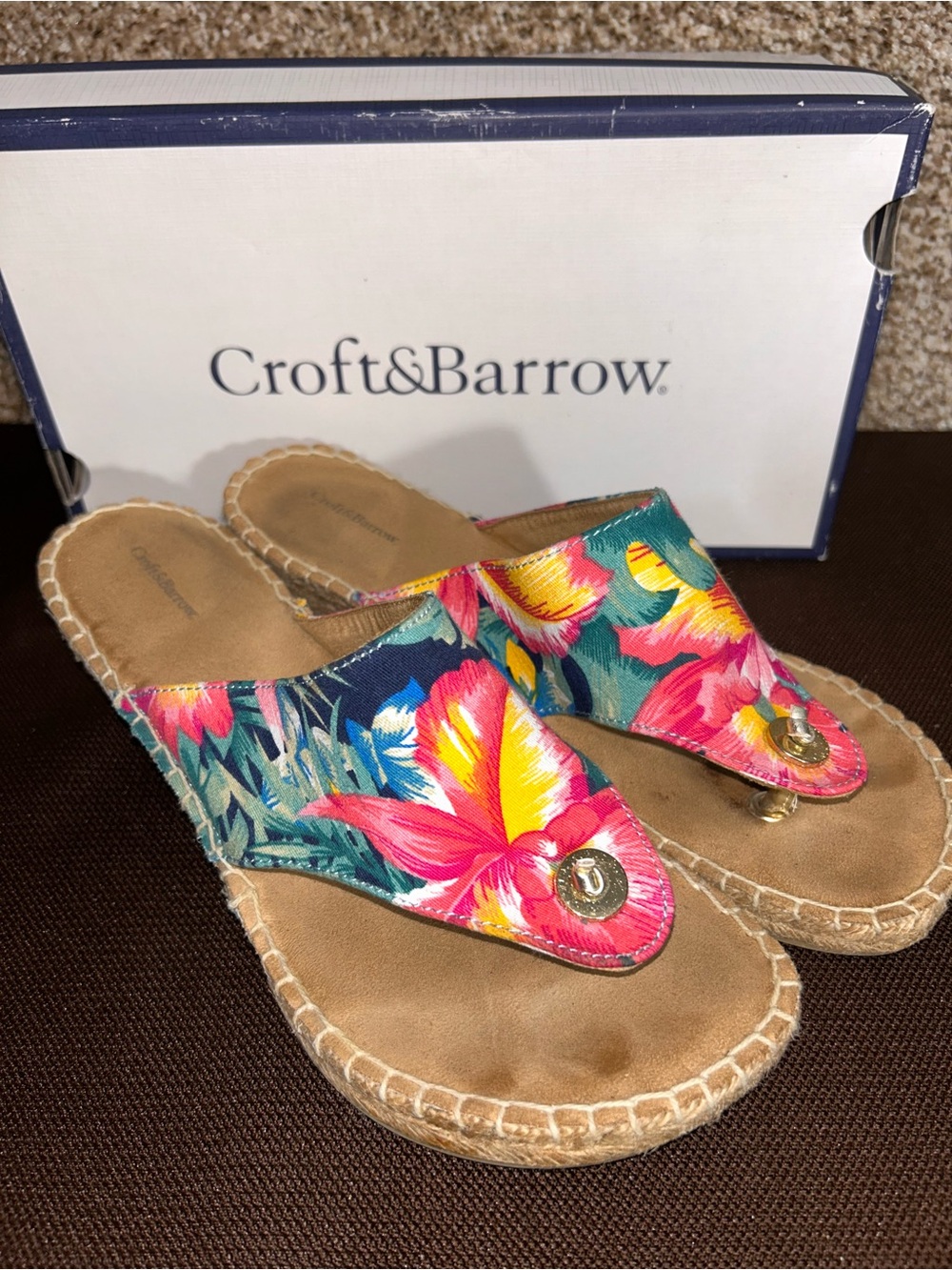 croft & barrow Multicolor Floral Espadrille Thong Sandals